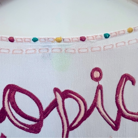 Rare Farm Rio Colorful Embroidered Tropical White Kaftan Beach Cover-up One Size - Picture 14 of 14